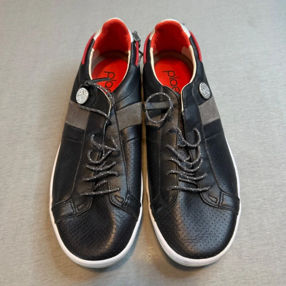 Plae Mulberry Black RED full Grain Leather Sneakers Mens 7 Womens 8.5 39 EU
